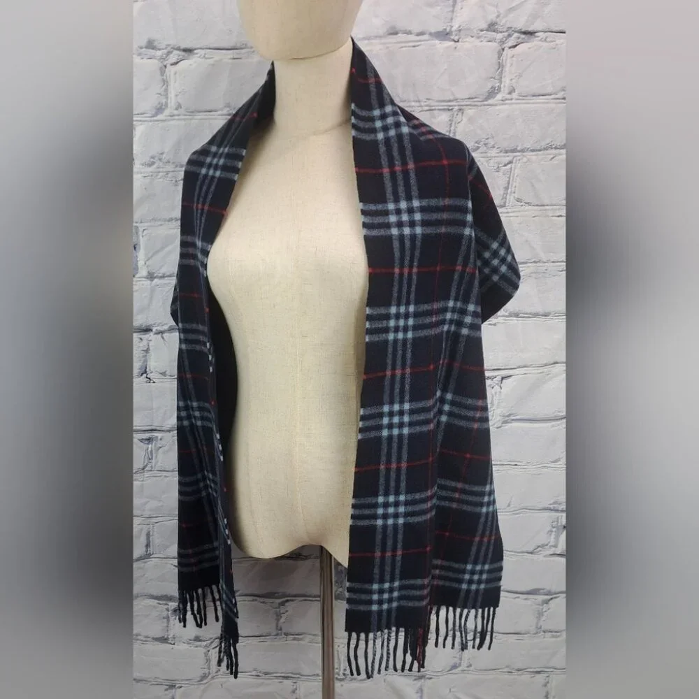 Burberry Men's Scarf Navy Nova Check Vintage Y2K 90s Lambswool England 13